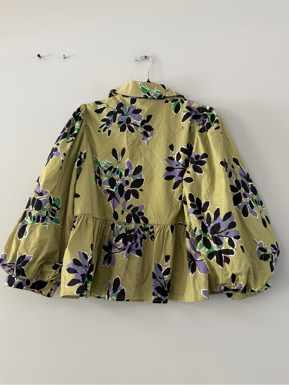 JODIFL Olive Floral V-Neck Peplum Top with Purple and Black Accents - Picture 3 of 3